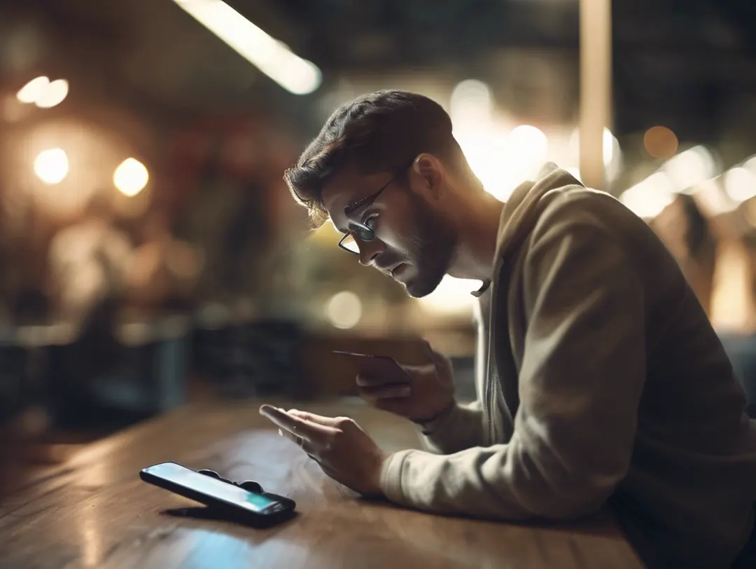Homem usando o celular para contratar o plano de saúde